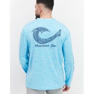 Havana Jim Men's Performance Long Sleeve T-Shirt Aqua Blue Fishing UPF Cool Tech